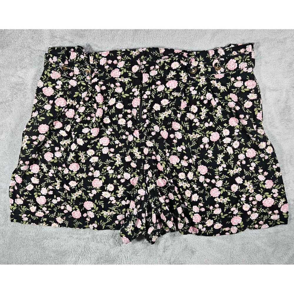 Who What Wear 22W Floral Paperbag Waist Shorts Linen Blend Pockets